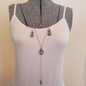 Silver and pink necklace and earing set